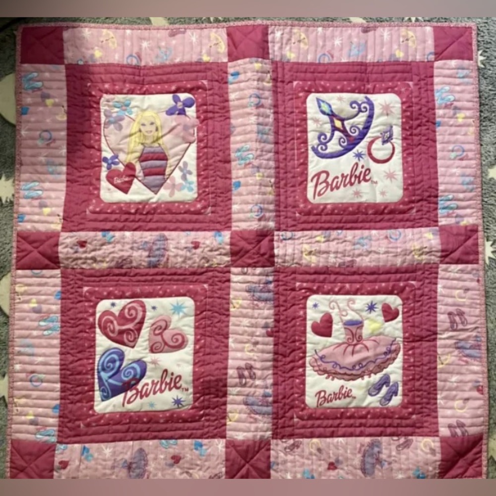 Barbie Pink Small Baby Quilt Blanket Collectable